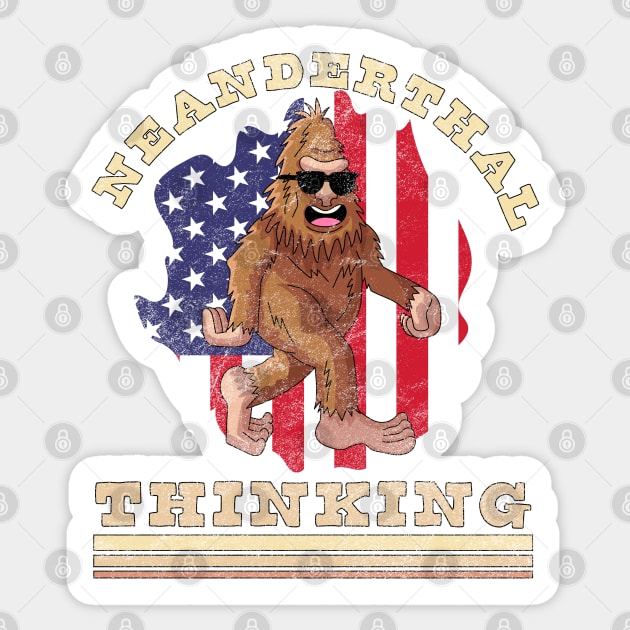 Neanderthal Thinking American Flag Sticker by OrangeMonkeyArt